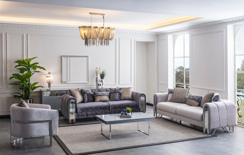 Solo Gümüş Sofa Set