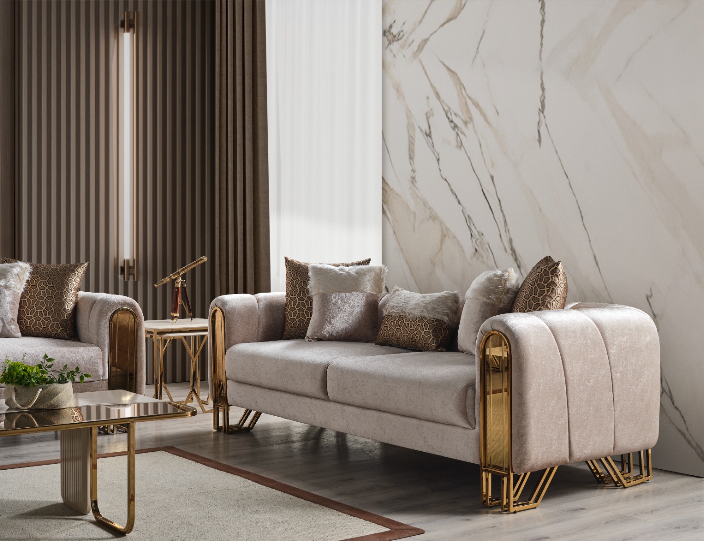 Solo Gold Sofa Set — 2